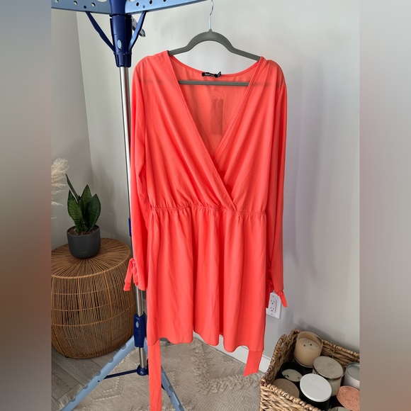 Boohoo Coral Tie Up Skater Dress - 14 - Picture 1 of 10